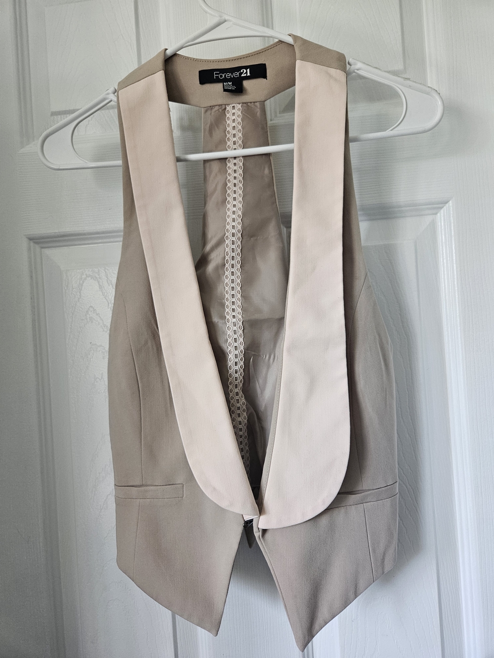Forever 21 Beige Vest with Cream Satin Lapel